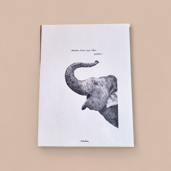 "Léon the Elephant" 15x20cm Print by Narrature | Made in France on Handmade Paper