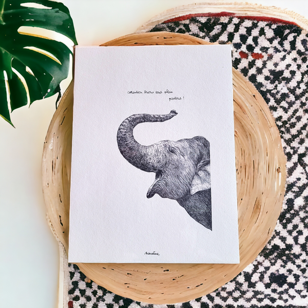 "Léon the Elephant" 15x20cm Print by Narrature | Made in France on Handmade Paper