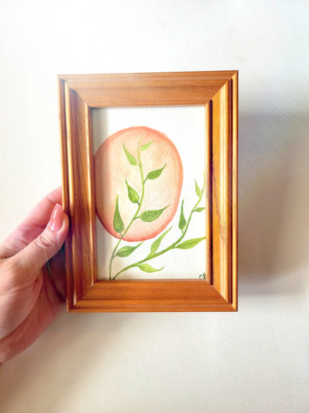 Moonleaf Watercolor in Antique Wood Frame