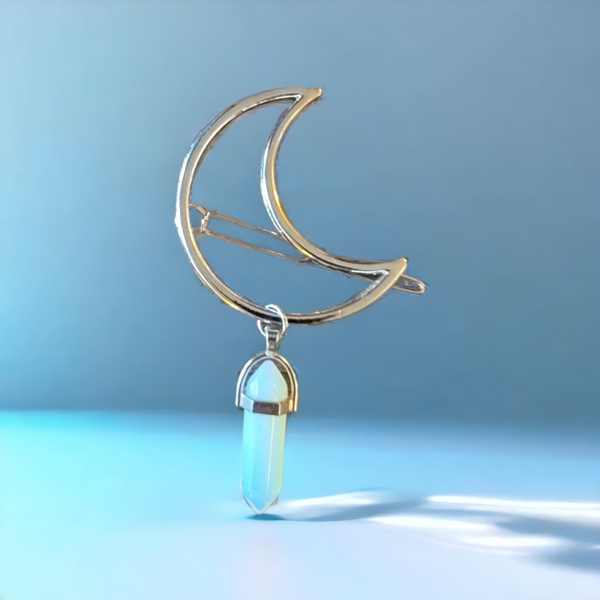 Opal Crystal Moon Hair Clip