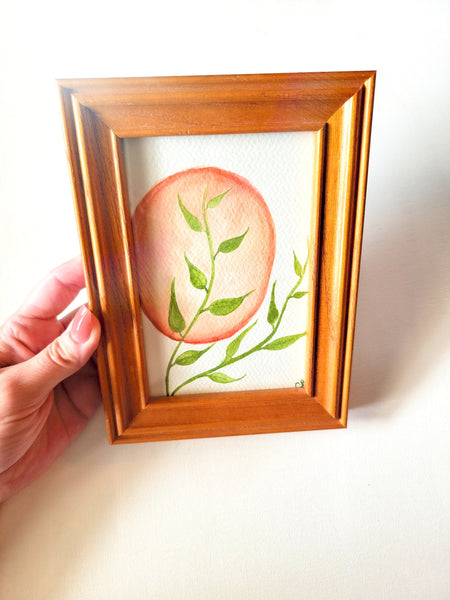 Moonleaf Watercolor in Antique Wood Frame