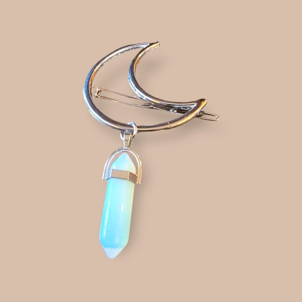 Opal Crystal Moon Hair Clip